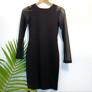 Fitted Black Dress w/ Mesh Long Sleeves